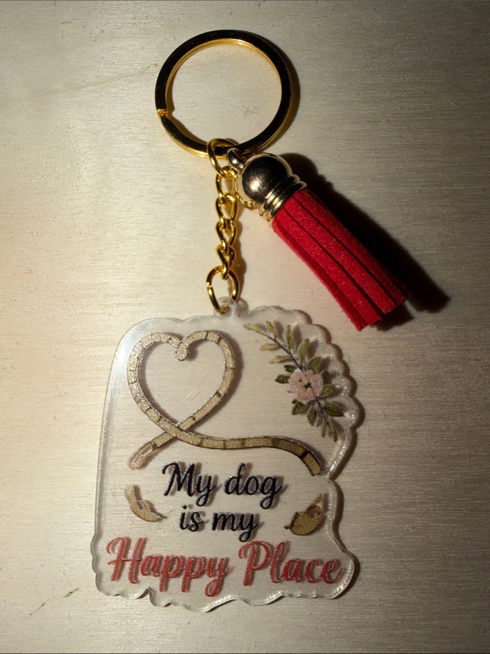 Red Tassel Dog Lover Acrylic Keychain (HANFMADE)- My Dog Is My Happy Place